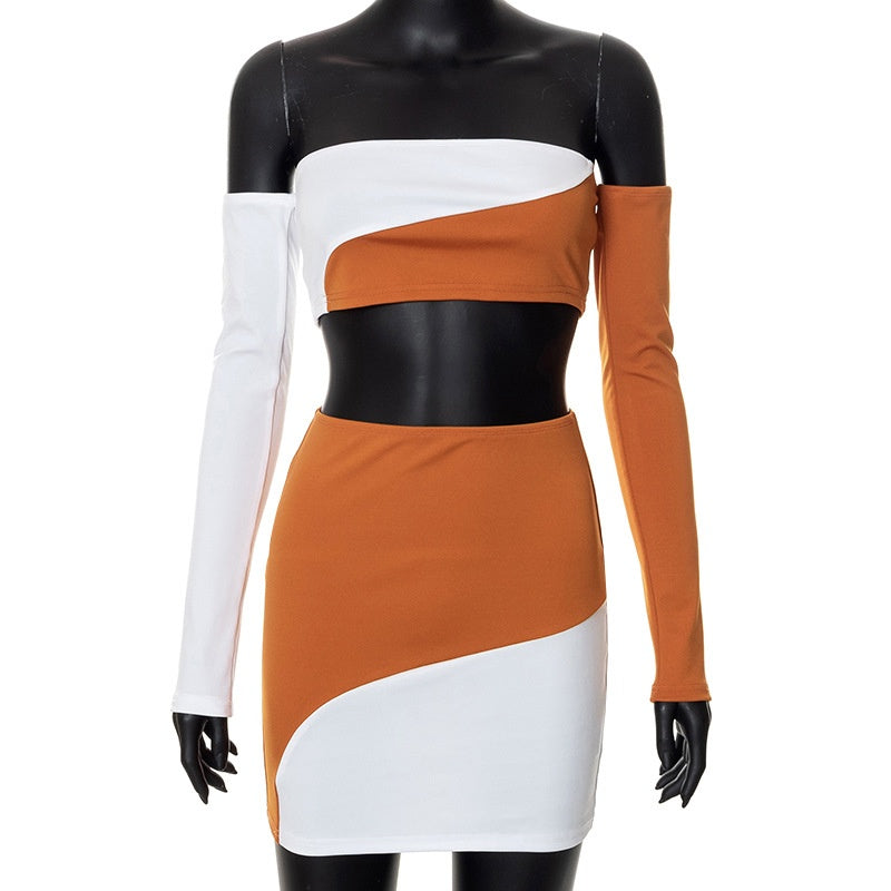 Elegant Color Contrast Short Skirt