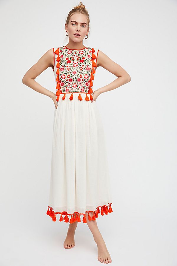 Elegant Embroidered Long Cotton Dress – European &amp; American Style