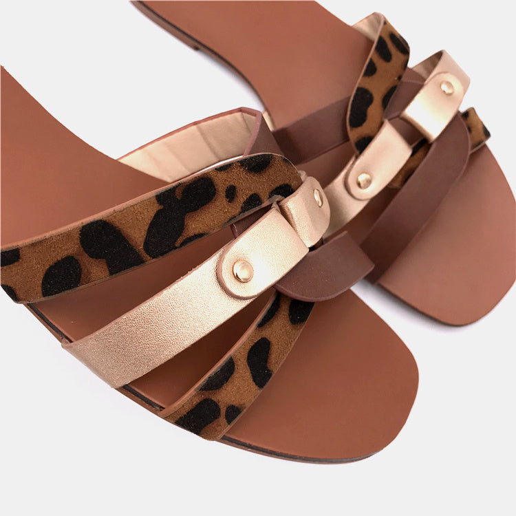 Leopard Pattern Flat Heels sandals