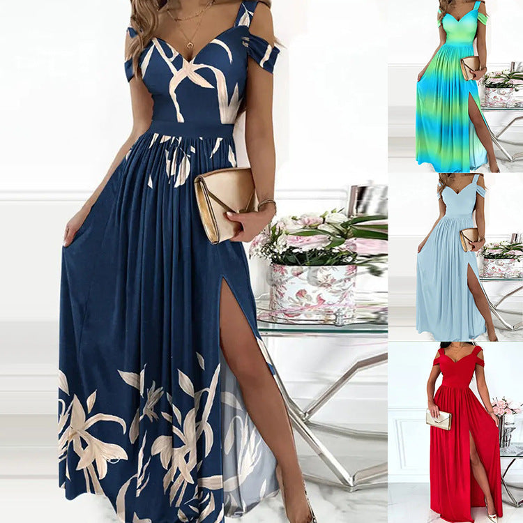 V-neck Boho  Strap Dress Women Split L Flowy Dresses