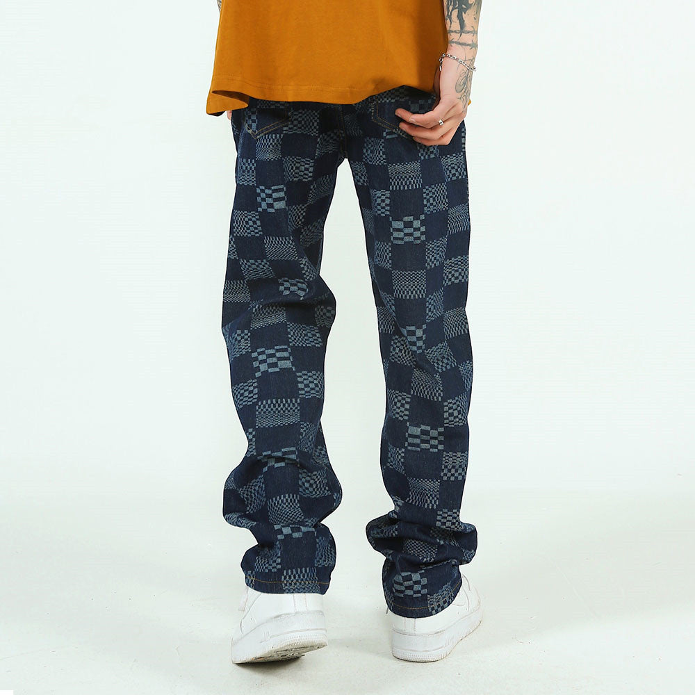 Fashion Checkerboard Jacquard Jeans