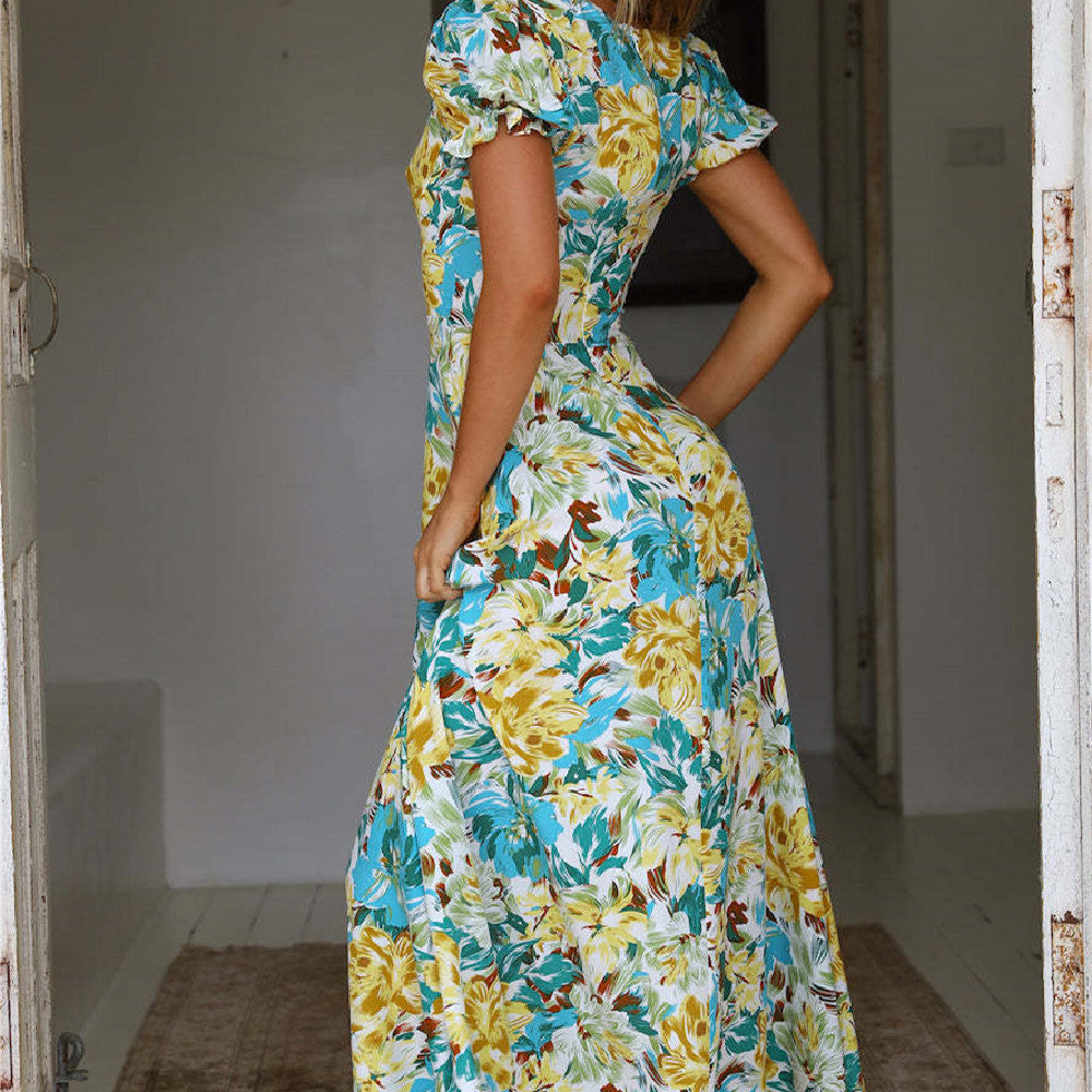 Elegant Floral A-Line Long Skirt Dress.