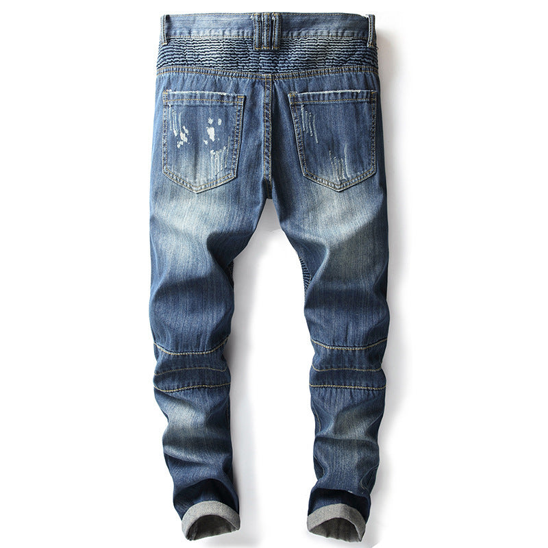 Blue Straight-Leg Cotton Pants