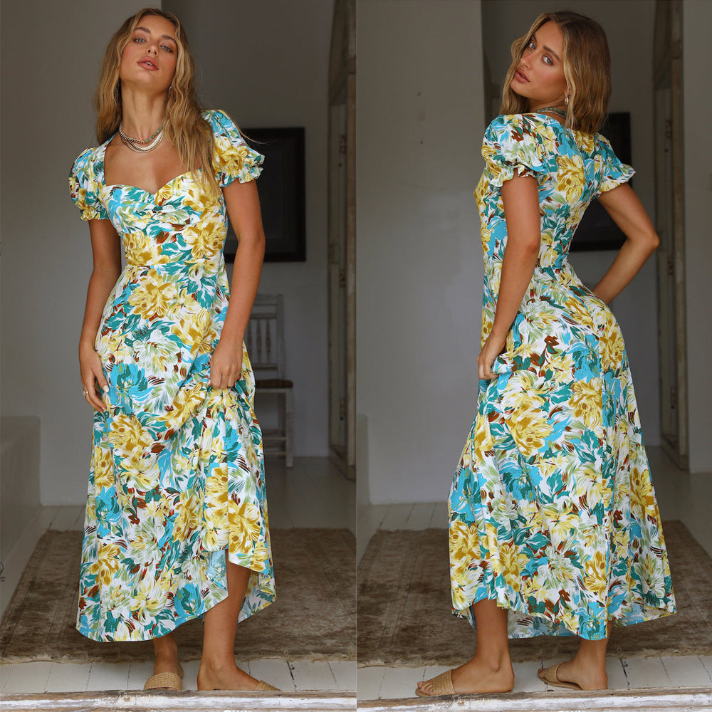 Elegant Floral A-Line Long Skirt Dress.